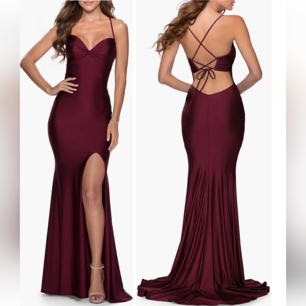 Le Femme Jersey Trumpet Gown Long Formal Dress Dark Berry NWT